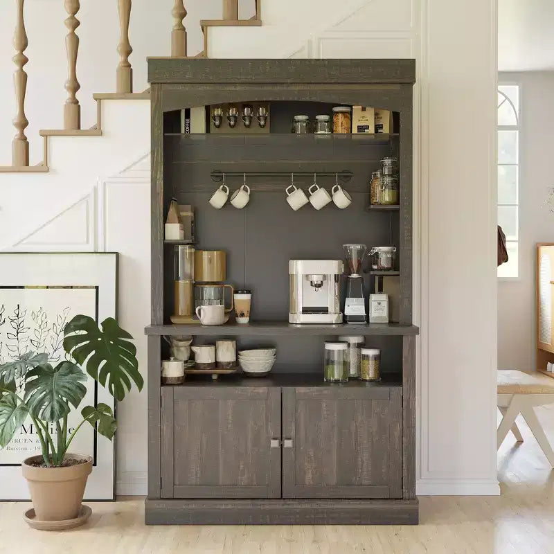 COZONY 72 Mobile Caffè con Credenza, Mobile Buffet in Stile Rustico con Supporto per Microonde, Portabottiglie e Ripiani di Stoccaggio