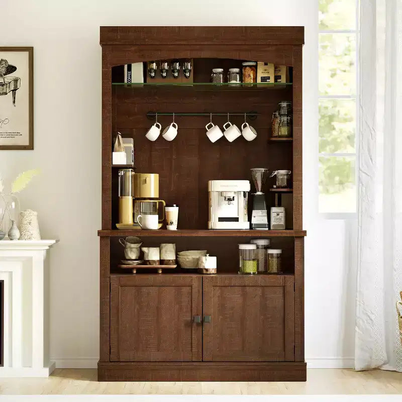 COZONY 72 Mobile Caffè con Credenza, Mobile Buffet in Stile Rustico con Supporto per Microonde, Portabottiglie e Ripiani di Stoccaggio