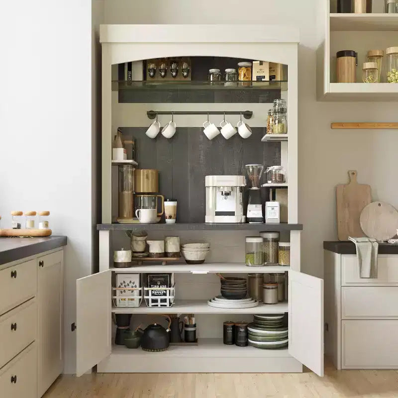 COZONY 72 Mobile Caffè con Credenza, Mobile Buffet in Stile Rustico con Supporto per Microonde, Portabottiglie e Ripiani di Stoccaggio