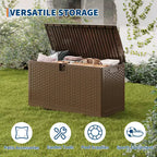 Grande Baule Contenitore da Esterno Impermeabile in Resina 80-120 Galloni Organizer con Serratura per Cuscini da Giardino, Utensili, Attrezzatura da Piscina Effetto Rattan Marrone o Nero