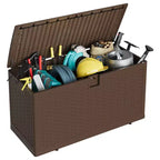 Grande Baule Contenitore da Esterno Impermeabile in Resina 80-120 Galloni Organizer con Serratura per Cuscini da Giardino, Utensili, Attrezzatura da Piscina Effetto Rattan Marrone o Nero