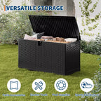 Grande Baule Contenitore da Esterno Impermeabile in Resina 80-120 Galloni Organizer con Serratura per Cuscini da Giardino, Utensili, Attrezzatura da Piscina Effetto Rattan Marrone o Nero