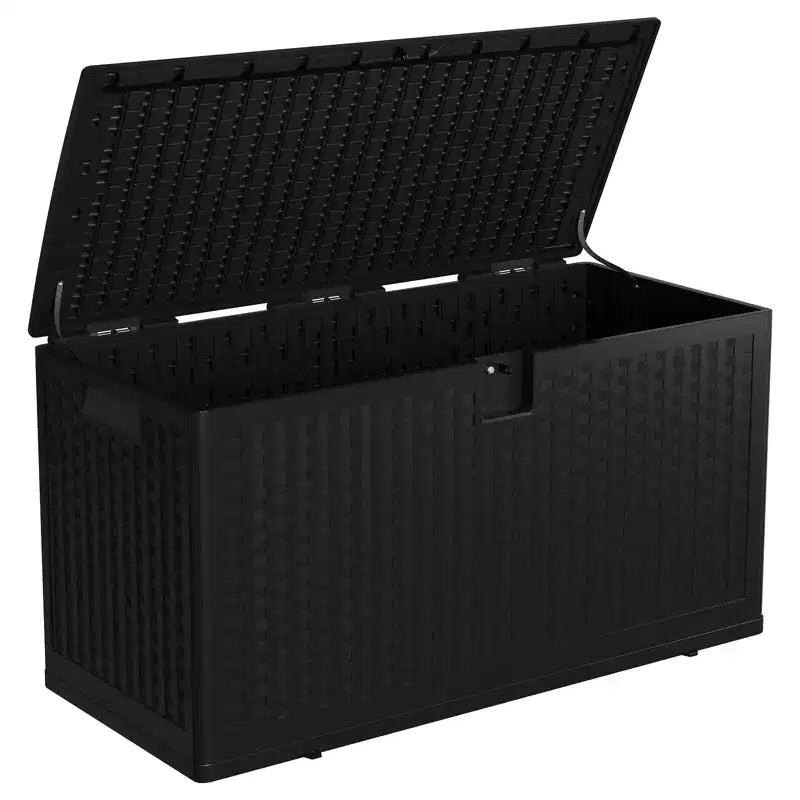 Grande Baule Contenitore da Esterno Impermeabile in Resina 80-120 Galloni Organizer con Serratura per Cuscini da Giardino, Utensili, Attrezzatura da Piscina Effetto Rattan Marrone o Nero
