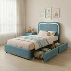 Coolmee Letti Imbottiti per Bambini con 2 Cassetti e Testiera, Grazioso Letto Singolo con Contenitore per Bambine, Bambini, Robusto Letto a Piattaforma