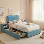 Coolmee Letti Imbottiti per Bambini con 2 Cassetti e Testiera, Grazioso Letto Singolo con Contenitore per Bambine, Bambini, Robusto Letto a Piattaforma