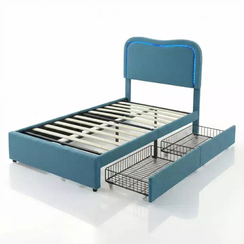 Coolmee Letti Imbottiti per Bambini con 2 Cassetti e Testiera, Grazioso Letto Singolo con Contenitore per Bambine, Bambini, Robusto Letto a Piattaforma
