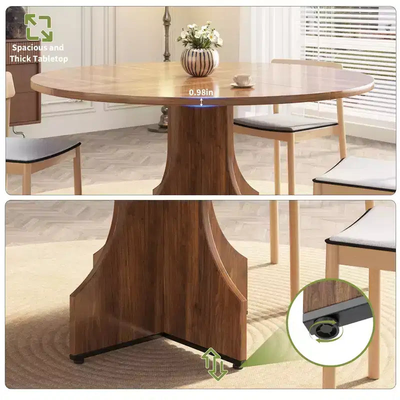 Tavolo da pranzo rotondo da 47 pollici per 4-6 persone, tavolo da cucina rotondo in legno stile rustico con base a piedistallo, salvaspazio per appartamento