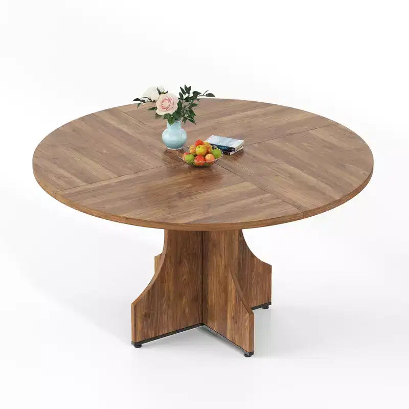 Tavolo da pranzo rotondo da 47 pollici per 4-6 persone, tavolo da cucina rotondo in legno stile rustico con base a piedistallo, salvaspazio per appartamento