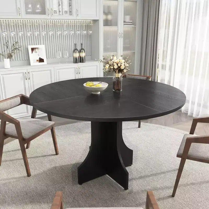 Tavolo da pranzo rotondo da 47 pollici per 4-6 persone, tavolo da cucina rotondo in legno stile rustico con base a piedistallo, salvaspazio per appartamento
