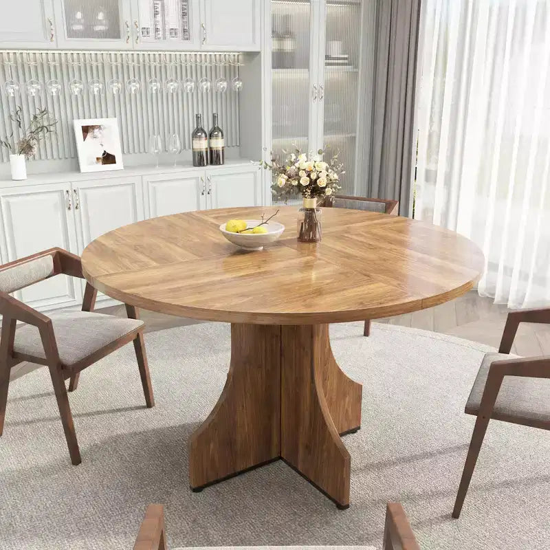 Tavolo da pranzo rotondo da 47 pollici per 4-6 persone, tavolo da cucina rotondo in legno stile rustico con base a piedistallo, salvaspazio per appartamento