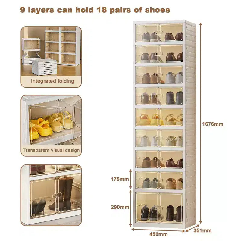 Scatola porta-scarpe impilabile trasparente con sportello magnetico, organizer per scarpe pieghevole in plastica, nessuna installazione necessaria per riporre le scarpe da ginnastica