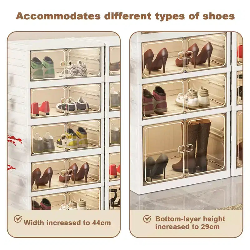 Scatola porta-scarpe impilabile trasparente con sportello magnetico, organizer per scarpe pieghevole in plastica, nessuna installazione necessaria per riporre le scarpe da ginnastica