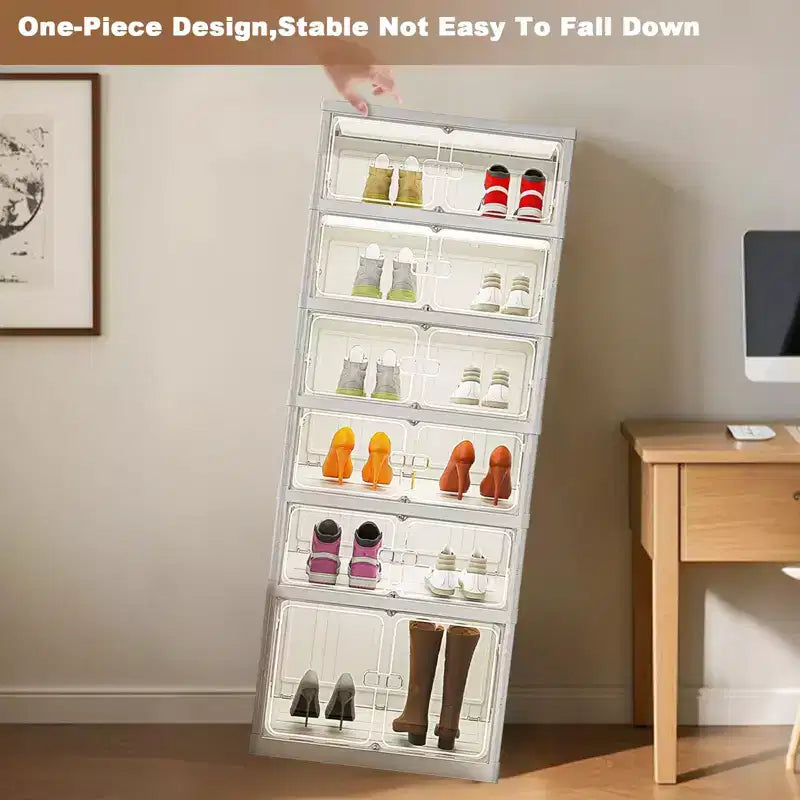 Scatola porta-scarpe impilabile trasparente con sportello magnetico, organizer per scarpe pieghevole in plastica, nessuna installazione necessaria per riporre le scarpe da ginnastica