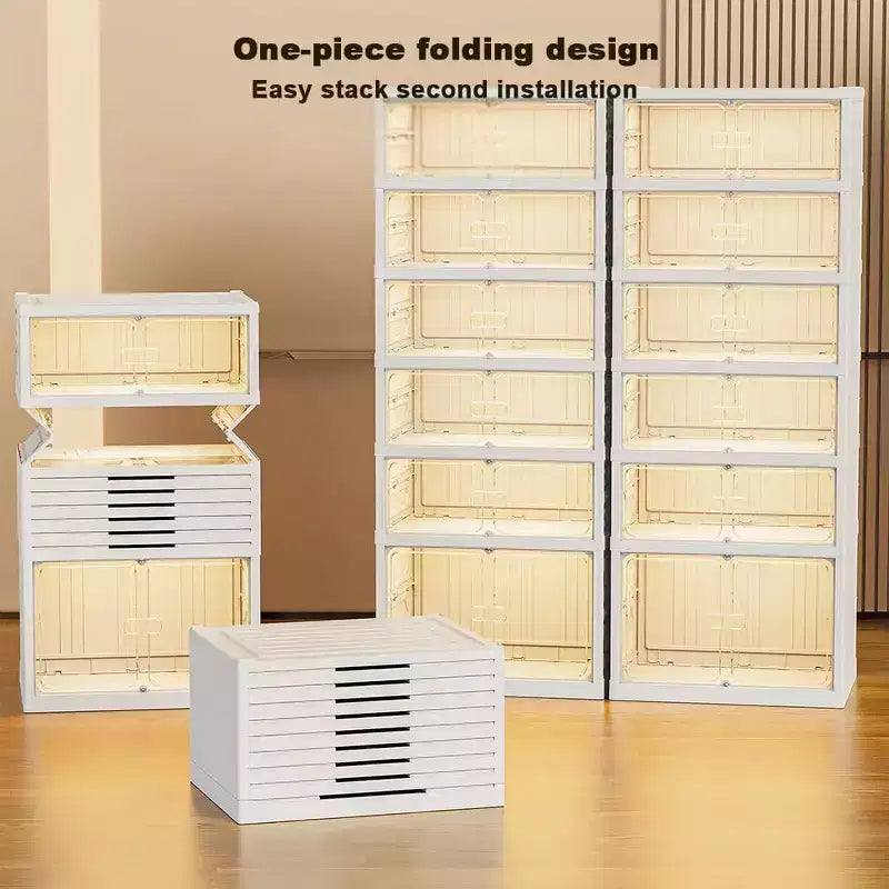 Scatola porta-scarpe impilabile trasparente con sportello magnetico, organizer per scarpe pieghevole in plastica, nessuna installazione necessaria per riporre le scarpe da ginnastica