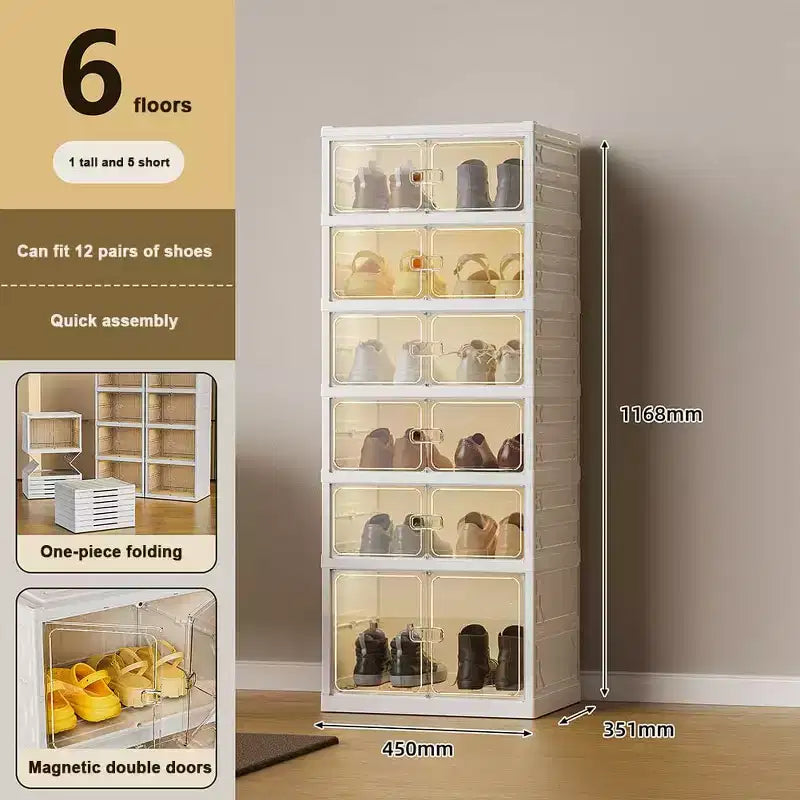 Scatola porta-scarpe impilabile trasparente con sportello magnetico, organizer per scarpe pieghevole in plastica, nessuna installazione necessaria per riporre le scarpe da ginnastica
