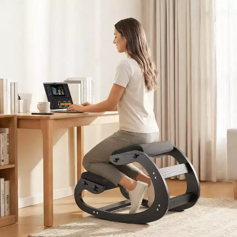 Sedia inginocchiatoio ergonomica VEVOR, sedia inginocchiatoio in legno per la postura con cuscini spessi regolabili in schiuma e telaio in legno massello, altezza regolabile, nero