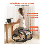 Sedia inginocchiatoio ergonomica VEVOR, sedia inginocchiatoio in legno per la postura con cuscini spessi regolabili in schiuma e telaio in legno massello, altezza regolabile, nero