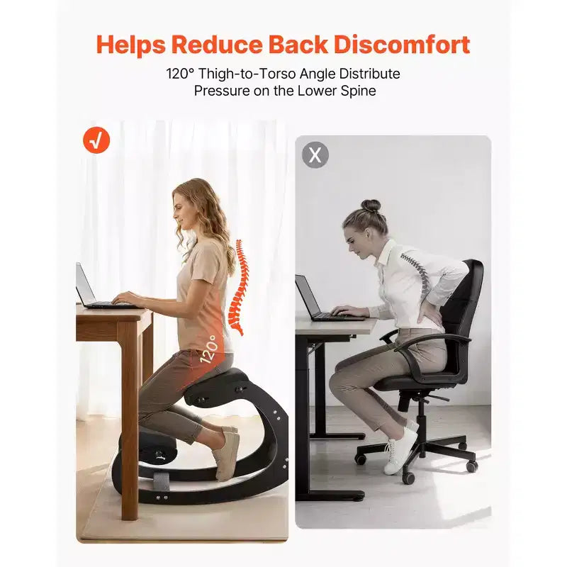 Sedia inginocchiatoio ergonomica VEVOR, sedia inginocchiatoio in legno per la postura con cuscini spessi regolabili in schiuma e telaio in legno massello, altezza regolabile, nero