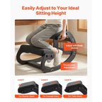 Sedia inginocchiatoio ergonomica VEVOR, sedia inginocchiatoio in legno per la postura con cuscini spessi regolabili in schiuma e telaio in legno massello, altezza regolabile, nero