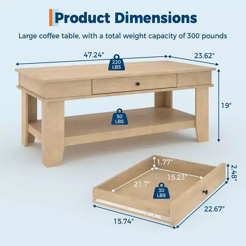 Tavolino da caffè in stile rustico con contenitore. Tavolo rettangolare in legno per soggiorno. Mobili per ufficio domestico e appartamento