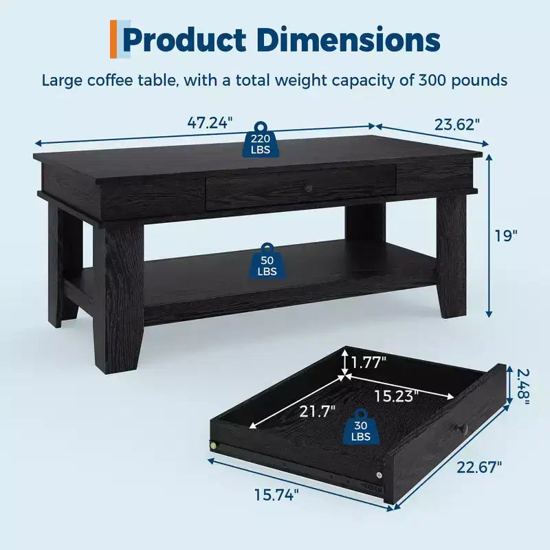 Tavolino da caffè in stile rustico con contenitore. Tavolo rettangolare in legno per soggiorno. Mobili per ufficio domestico e appartamento