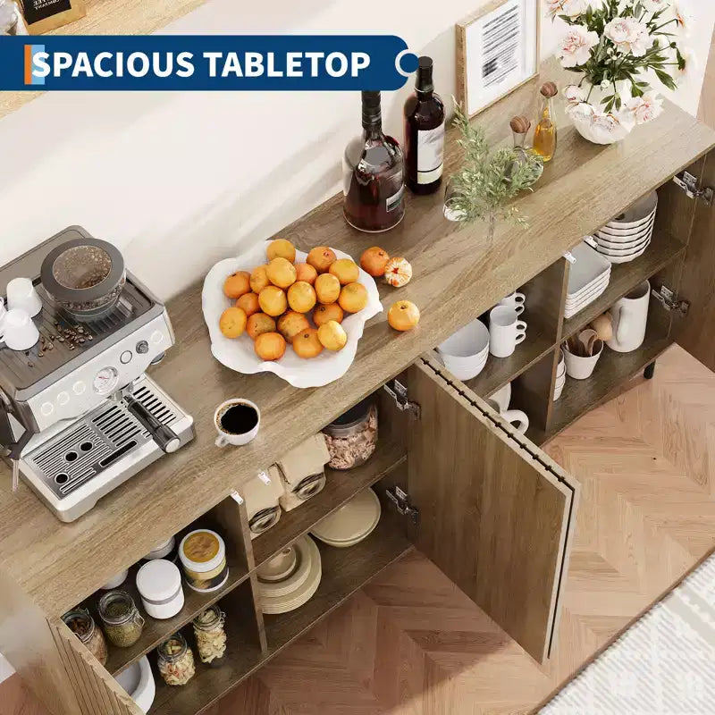 Credenza moderna da fattoria da 160 cm, mobile contenitore moderno d'accento, 4 ante scanalate e gambe in metallo, per cucina, sala da pranzo, soggiorno