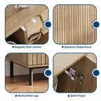 Credenza moderna da fattoria da 160 cm, mobile contenitore moderno d'accento, 4 ante scanalate e gambe in metallo, per cucina, sala da pranzo, soggiorno