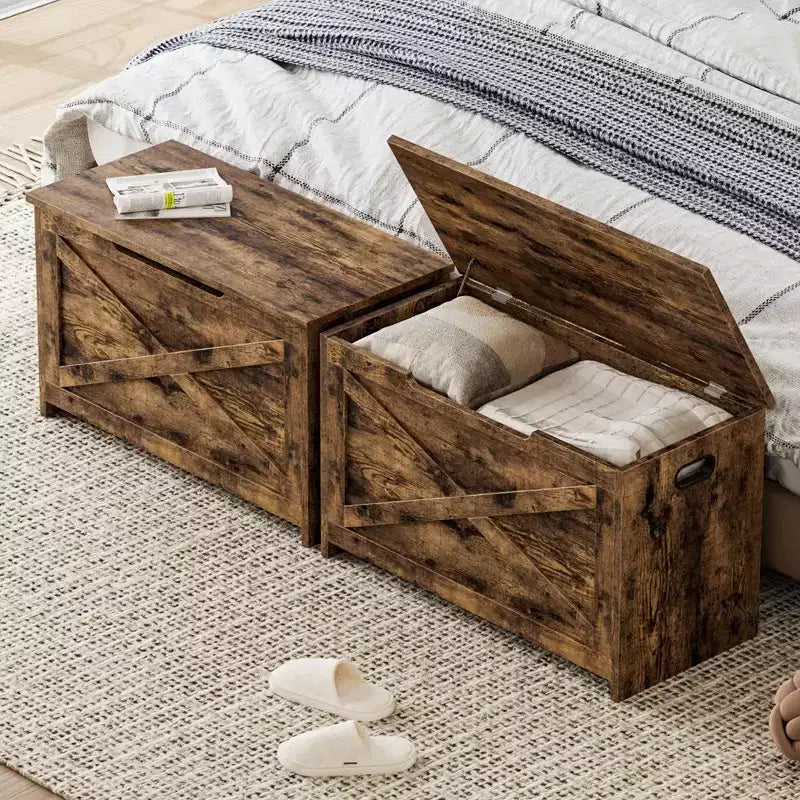 Cassapanca in legno spaziosa, Baule multifunzionale da ingresso, Cerniere di sicurezza e maniglie laterali, Montaggio facile, per Camera da letto, Salotto