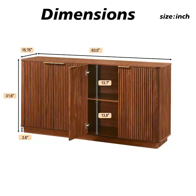 JVNOXK 63 Mobile Contenitore a Righe Verticali, Design Ondulato Curvo, Porta TV Multi-Funzionale per Soggiorno, Camera da Leto, Noce