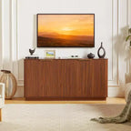 JVNOXK 63 Mobile Contenitore a Righe Verticali, Design Ondulato Curvo, Porta TV Multi-Funzionale per Soggiorno, Camera da Leto, Noce