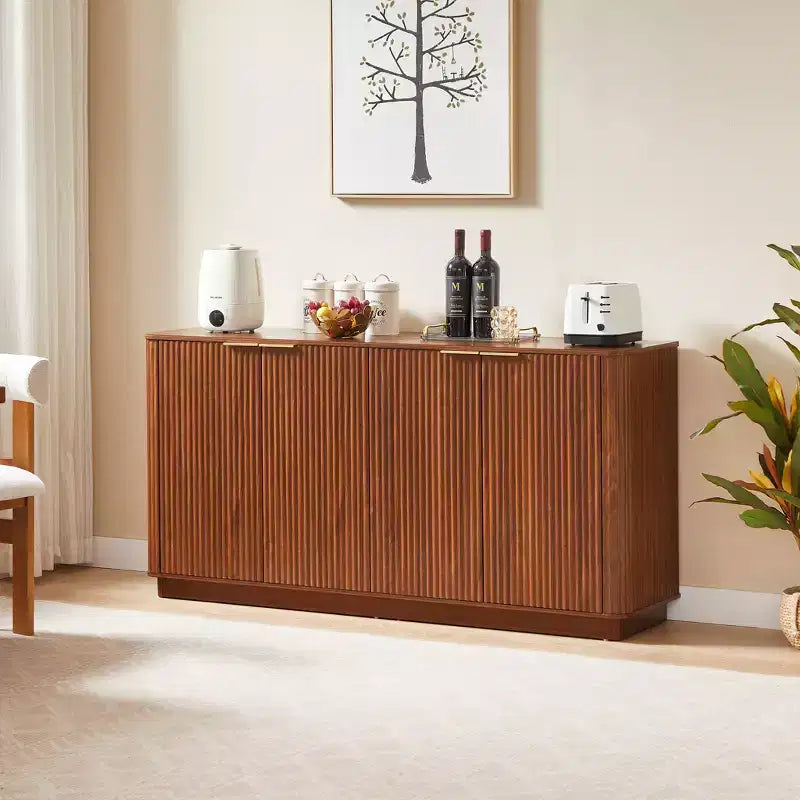 JVNOXK 63 Mobile Contenitore a Righe Verticali, Design Ondulato Curvo, Porta TV Multi-Funzionale per Soggiorno, Camera da Leto, Noce