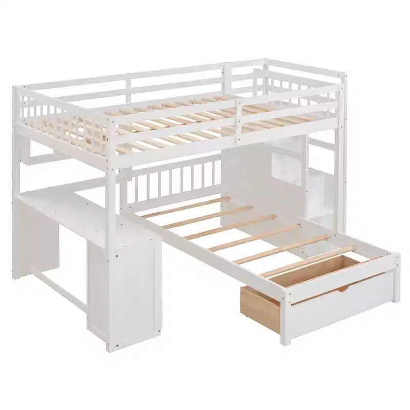 Luxystar Letto a castello moderno completo su letto singolo con scrivania, 8 cassetti e librerie