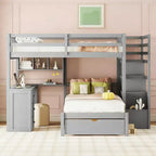 Luxystar Letto a castello moderno completo su letto singolo con scrivania, 8 cassetti e librerie