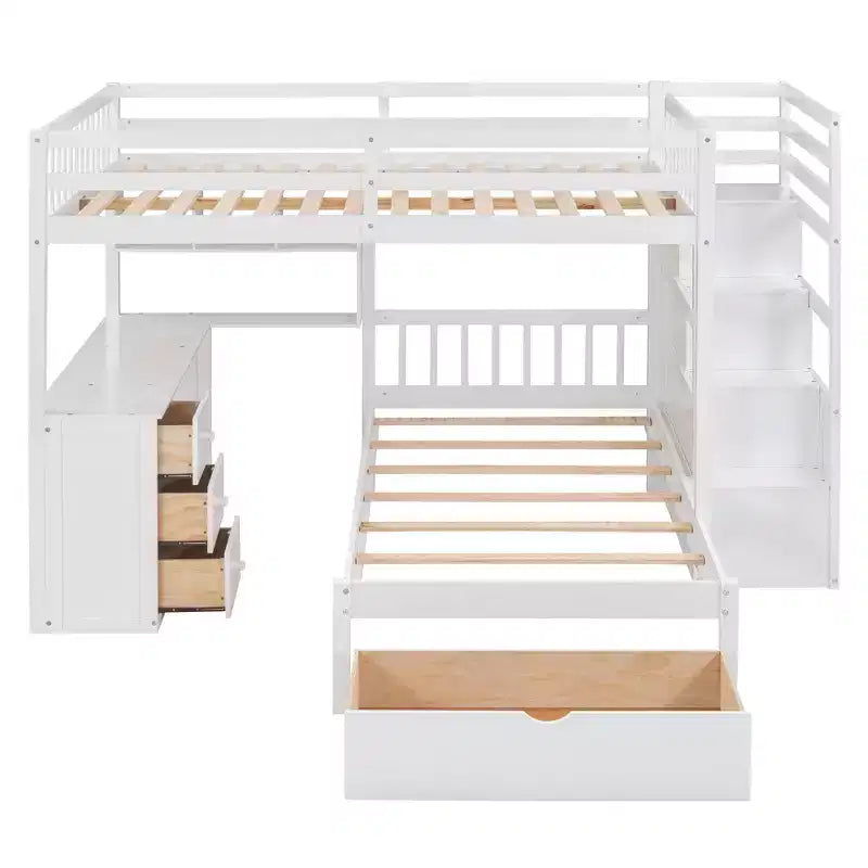 Luxystar Letto a castello moderno completo su letto singolo con scrivania, 8 cassetti e librerie