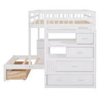 Luxystar Letto a castello moderno completo su letto singolo con scrivania, 8 cassetti e librerie