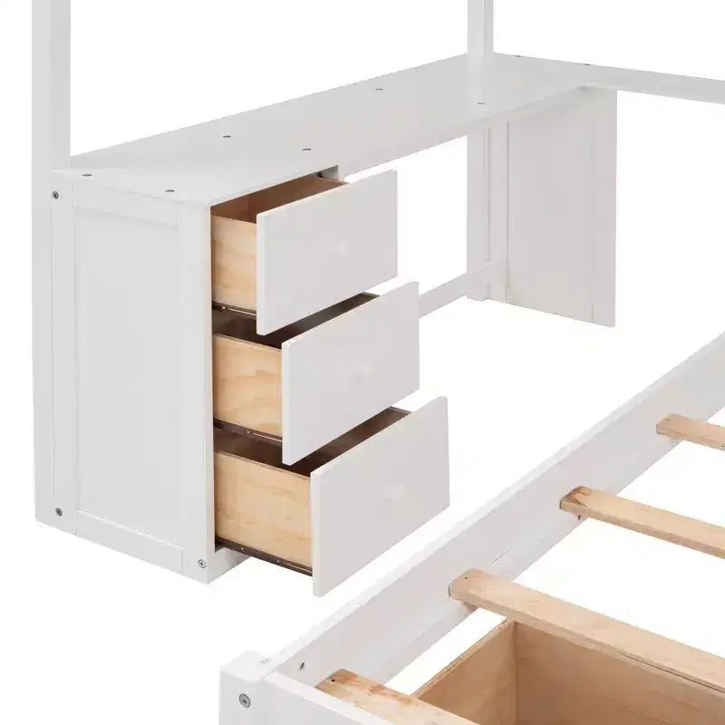 Luxystar Letto a castello moderno completo su letto singolo con scrivania, 8 cassetti e librerie