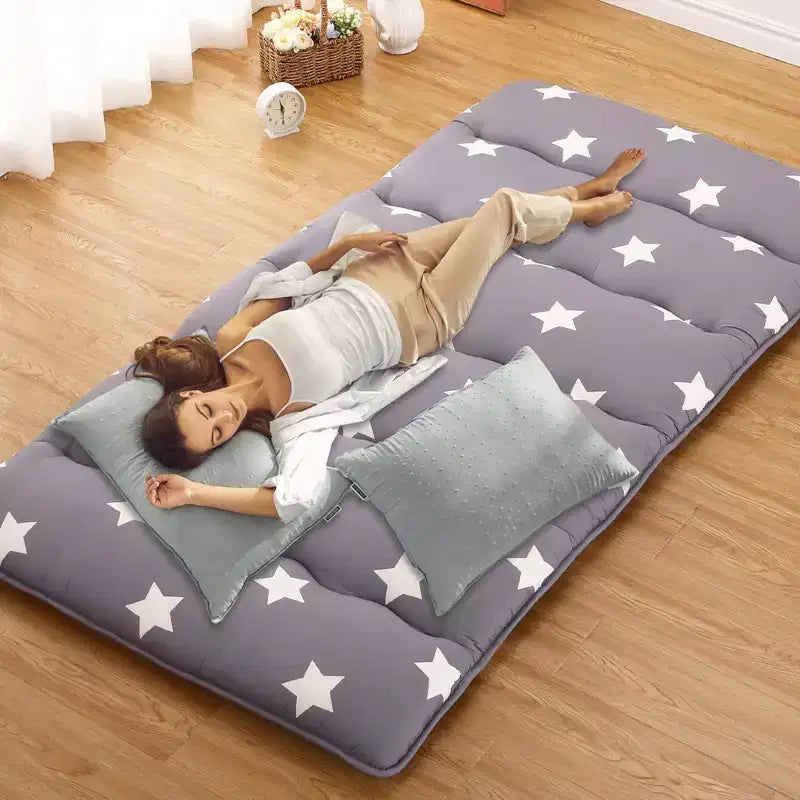 Roll-Up Japanese Futon Floor Mattress, Foldable Tatami Mat & Portable Floor Bed for Adults, Star Print