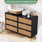 Comò in Rattan con 6 Cassetti, Cassettiera Alta in Legno con Piano Ampio per Camera da Letto, Soggiorno, Corridoio, Nero