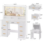 Toeletta con specchio, Cassettiera per trucco da camera da letto, 8 cassetti, Set moderno di tavolo da trucco per camera da letto