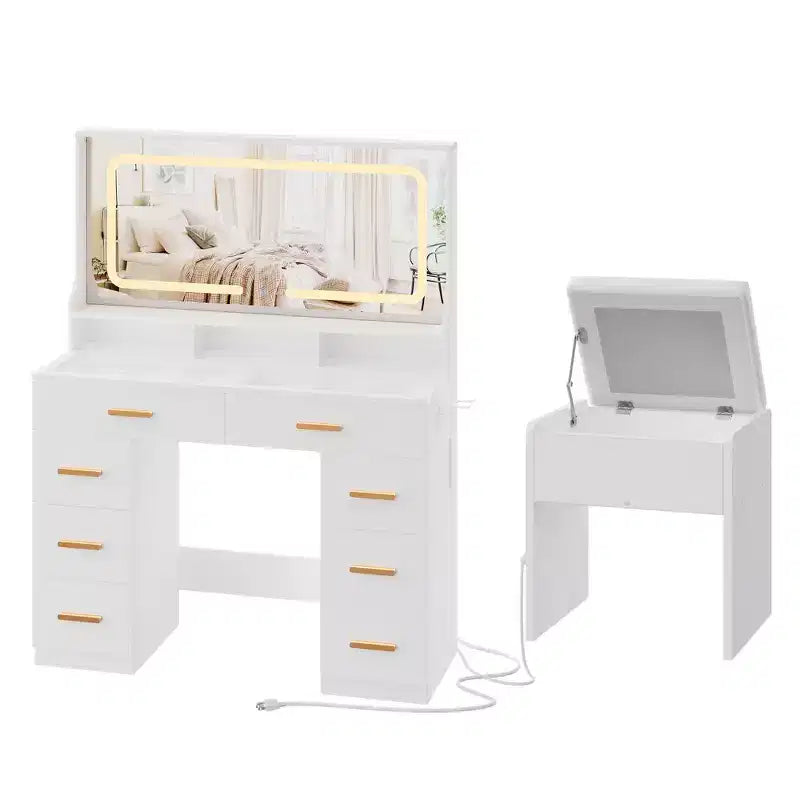 Toeletta con specchio, Cassettiera per trucco da camera da letto, 8 cassetti, Set moderno di tavolo da trucco per camera da letto