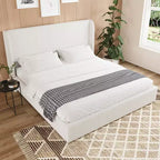 GDFStudio Tracy, Struttura Letto Imbottita in Bouclé con Testiera, Gambe e Doghe in Metallo