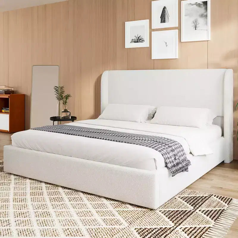 GDFStudio Tracy, Struttura Letto Imbottita in Bouclé con Testiera, Gambe e Doghe in Metallo