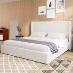 GDFStudio Tracy, Struttura Letto Imbottita in Bouclé con Testiera, Gambe e Doghe in Metallo