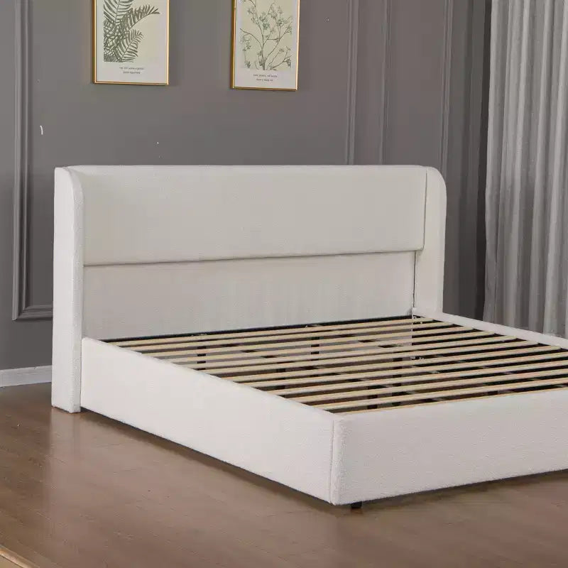 GDFStudio Tracy, Struttura Letto Imbottita in Bouclé con Testiera, Gambe e Doghe in Metallo