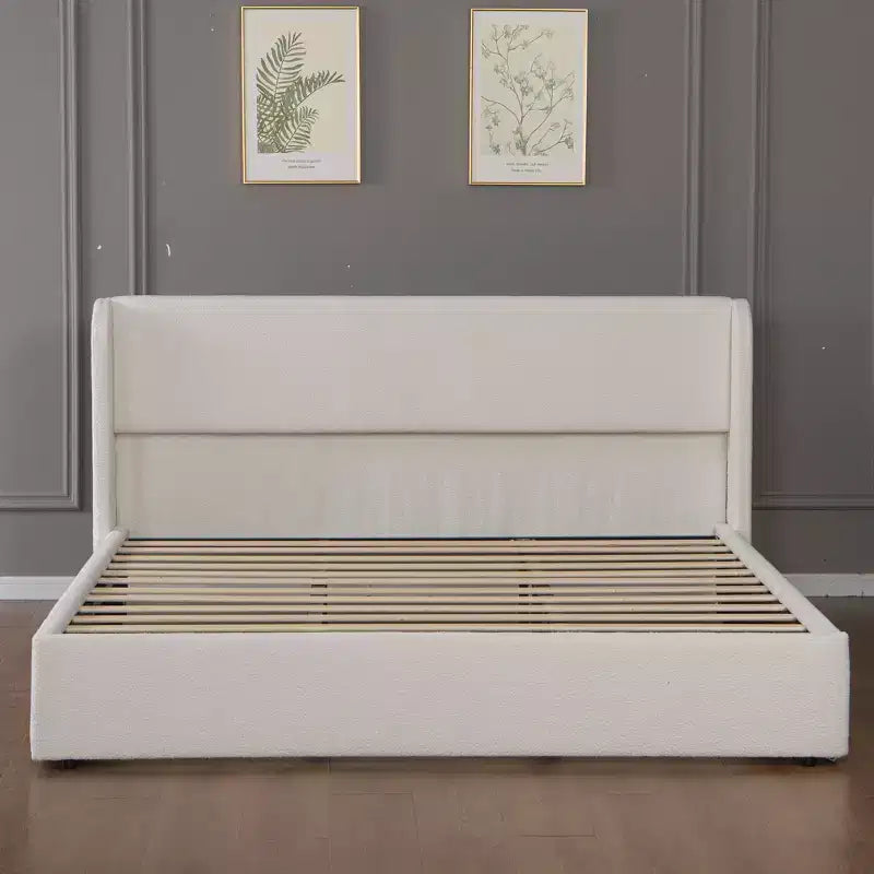 GDFStudio Tracy, Struttura Letto Imbottita in Bouclé con Testiera, Gambe e Doghe in Metallo