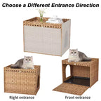 Mobile per lettiera per gatti in rattan con contenitore nascosto, mobile bagno per gatti da interno con tappetino e recinzione, elegante soluzione per lettiera da salotto