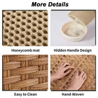 Mobile per lettiera per gatti in rattan con contenitore nascosto, mobile bagno per gatti da interno con tappetino e recinzione, elegante soluzione per lettiera da salotto