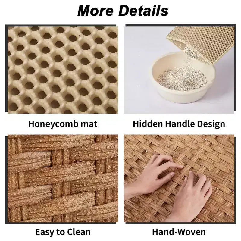Mobile per lettiera per gatti in rattan con contenitore nascosto, mobile bagno per gatti da interno con tappetino e recinzione, elegante soluzione per lettiera da salotto