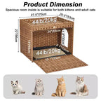 Mobile per lettiera per gatti in rattan con contenitore nascosto, mobile bagno per gatti da interno con tappetino e recinzione, elegante soluzione per lettiera da salotto