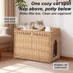 Mobile per lettiera per gatti in rattan con contenitore nascosto, mobile bagno per gatti da interno con tappetino e recinzione, elegante soluzione per lettiera da salotto